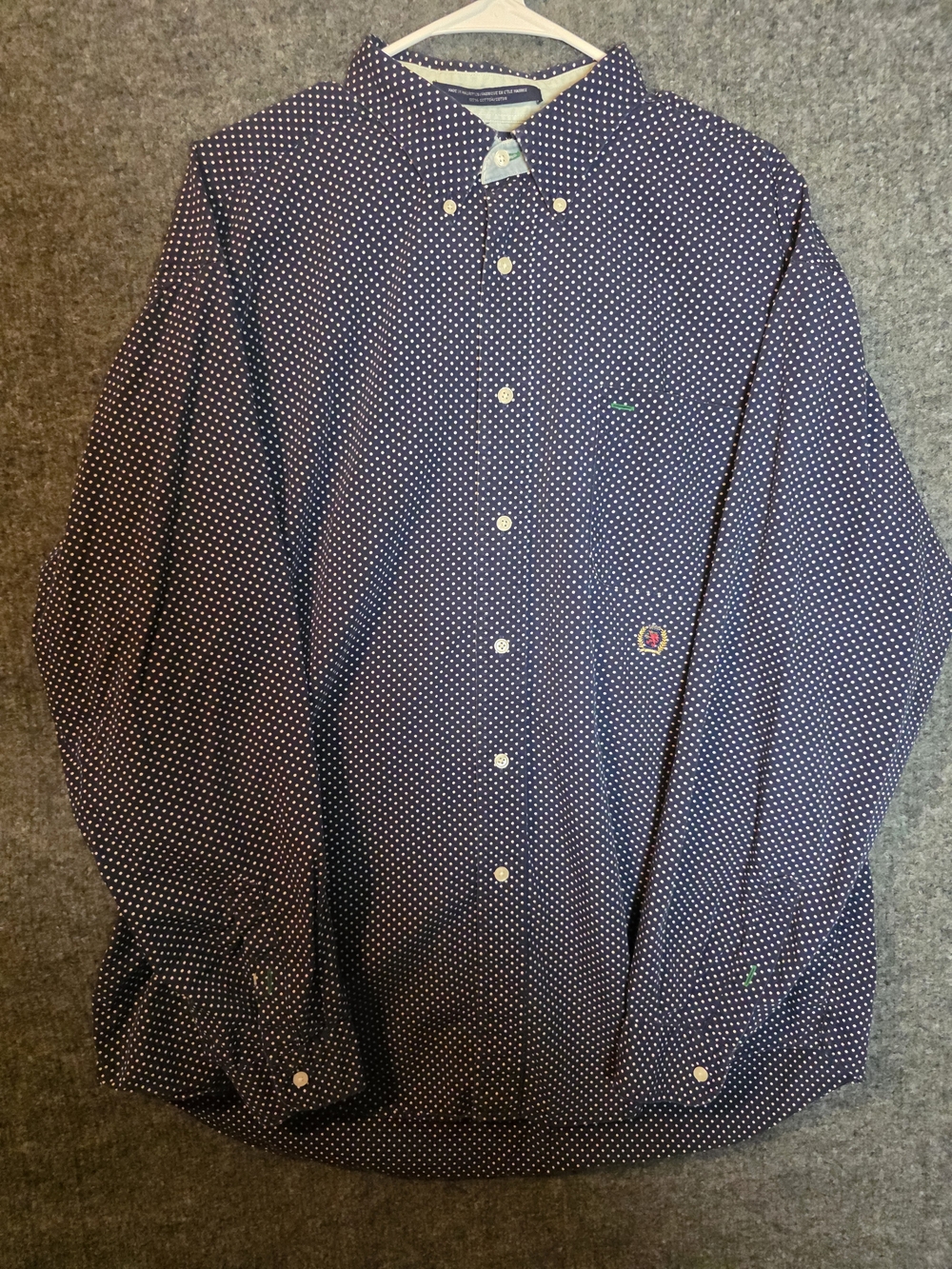 Vintage 90s Tommy Hilfiger Shirt Mens XL Navy Polka Dot Crest Button Down Cotton